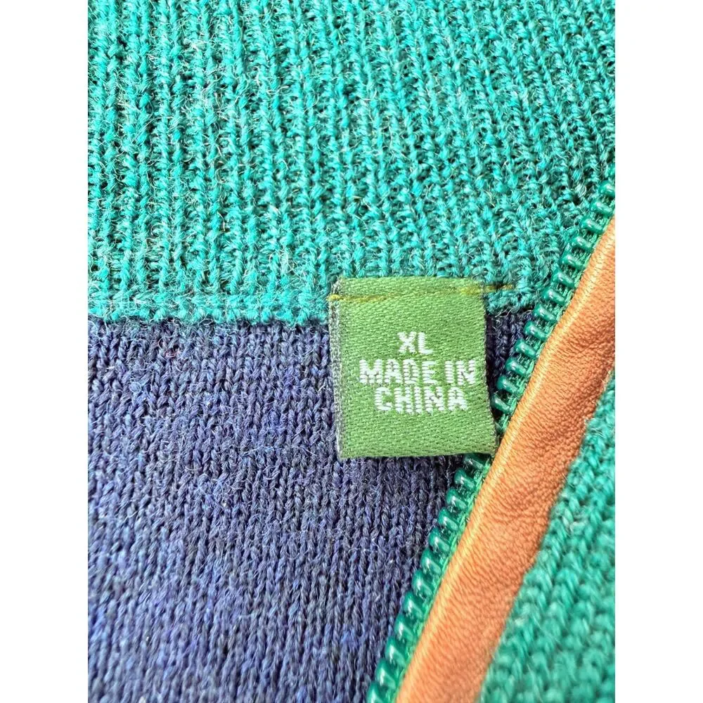 Orvis‎ 100% Merino Wool 1/4 Zip Sweater Men's XL Green Leather Trim Quiet Luxury